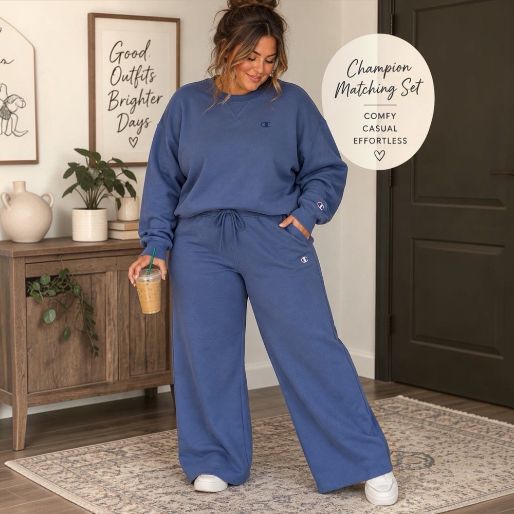 Champion Blue Crewneck Sweatshirt 3X Wide Leg Sweatpants 2X Set NWT